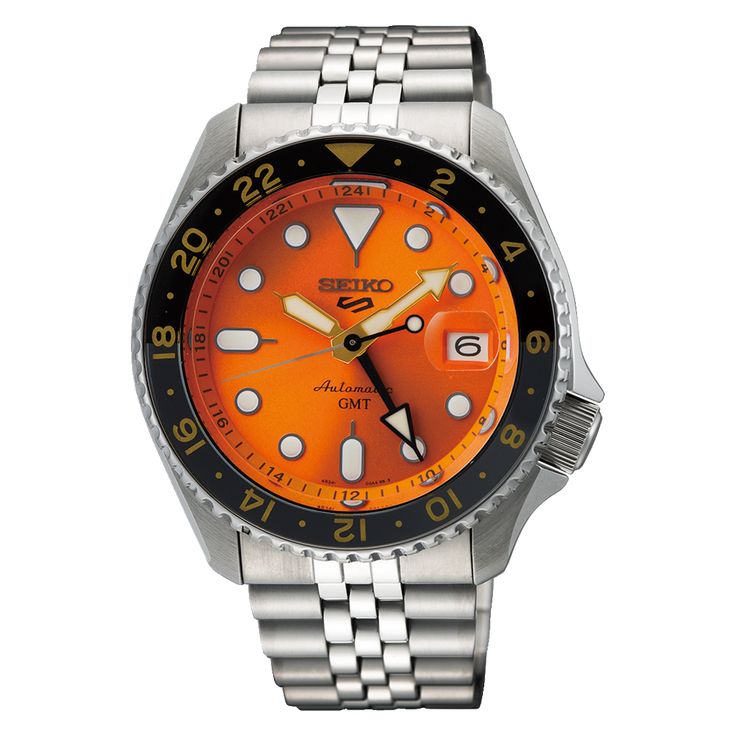 Seiko Men's Mikan 5 Sports Analog Watch (Orange, GMT)