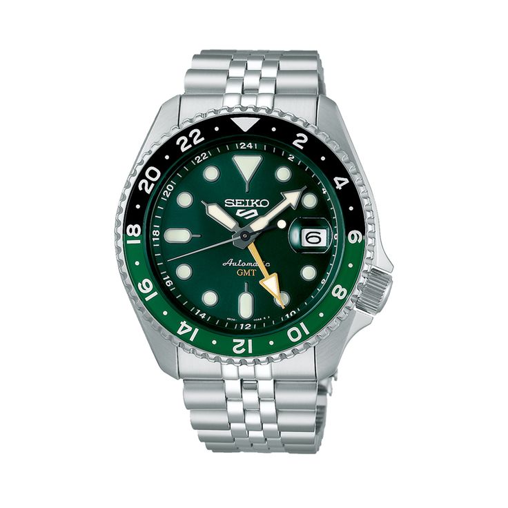 Seiko 5 Sports Automatic GMT Watch with Green Dial