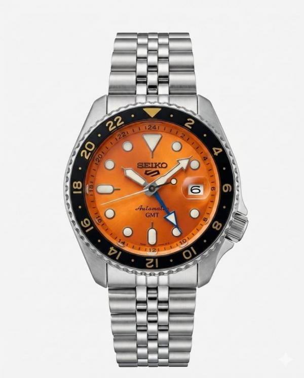 Seiko Men's Mikan 5 Sports Analog Watch (Orange, GMT)
